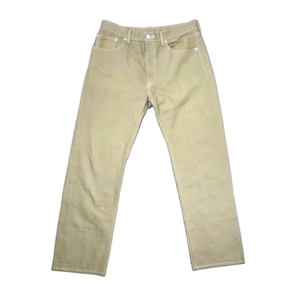 Levis 501 Mens Jeans 34x32 Tan White Button Straight Leg Button Fly Fits 33×30.5